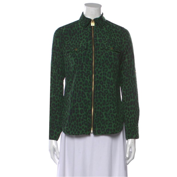 Michael Kors Cheetah Print Mock Neck Button-Up Top - Picture 2 of 7